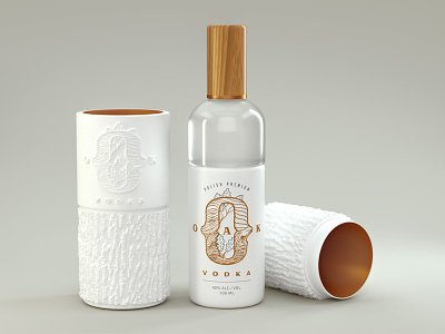Oak Vodka bottle branding brass ceramics emboss oak premium vodka wedding white