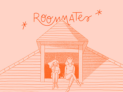 Roommates cat character digital friends girl illustration orange personal procreate roof