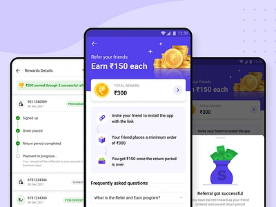 Referral Rewards on Shopsy app design badge celebration coin congratulations e commerce faq flipkart how it works money refer and earn referral rewards shopsy status successful ui ux win