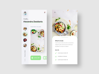 Salad App app cart checkout clean design e commerce food health illustration landing page layout menu minimal salad side ui ux