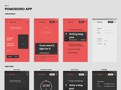 Mobile Pomodoro App dark design figmadesign flat mobile ui ux