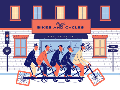 Ozzy's Bikes and Cycles bicycle illustration cristianne fritsch digital art digital illustration illustration vintage illustration