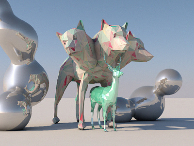 Cerberus and the Green Deer 3d 3d illustration c4d c4d materials composition photoshop