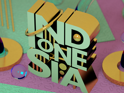 Indonesia 3d c4d composition design glass gold green indonesia mograph motexte motion octane pink text texture