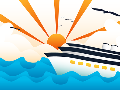 Sea Project birds cruise illustration ocean sea ship sunrise sunset titanic travel water waves