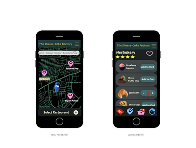 The Sheese-Cake Factory adobexd app dark mode design food delivery app illustrator mobile typography ui ux vector veganfood