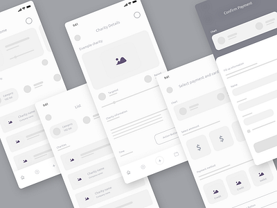 Wireframe Screen | Charity app app design charity app donation app ios ios app design trendy design uiux user experience ux user interface wireframe design wireframe kit