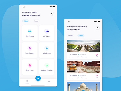 Ticket app | Find travel places.. updated air ticket app android app design animation design app design bus ticket hotel booking app ios app design iphone x ship ticket app ticket app travel app uiux