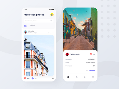 Stock Photo Download app - IOS app 2019 trend android app design card design clean design color palette download app guideline icon design ios app design layout design menu bar navigation bar photo app search bar stock photo download app stock photo mockup typography uiux user interface design ux design