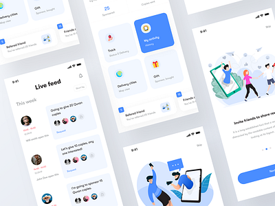 Social app ui - IOS app android app design card design clean ui color palette delivery app icon design iconography illustration art ios app design iphone x media kit onboarding screen profile screen social app social network trend 2019 typography uidesign user interface design uxdesign