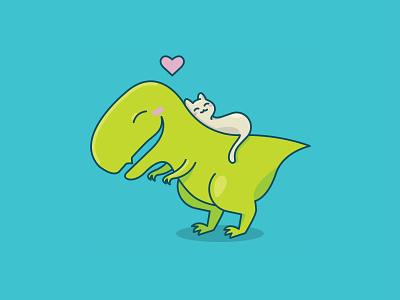 Dino & Cat Love | Weekly Warm-Up animal blushing cat cuddle cute dino dinosaur heart illustration love t rex valentines day vector