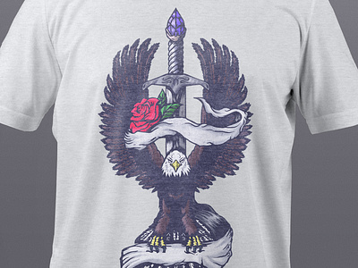 Eagle Sword and Rose design drawing eagle hand crafted illustration ink photoshop tshirt graphics vector wacom intuos