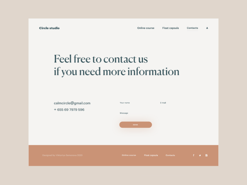 Contact page  - wellness studio