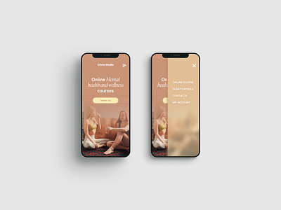 Circle studio mobile menu design digital menu minimal navigation soft ui uidesign ux web wellbeing wellness wellness center