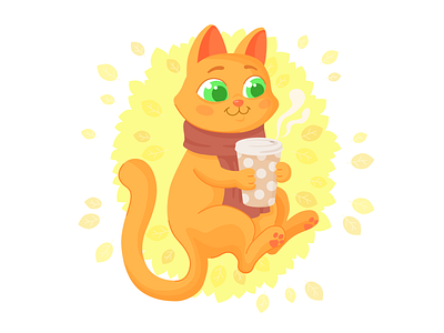 Autumn cat adobe illustrator animals art autumn cat character fall illustraion