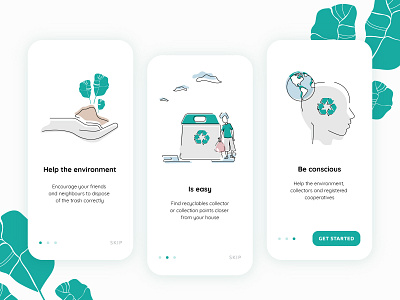 Waste collector app application branding drawing environment illustration impact mobile nature people places planet recycle recycling society ui design