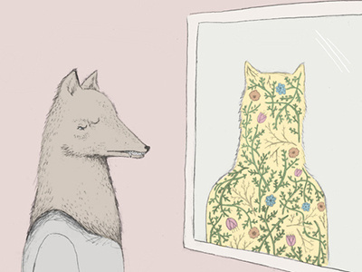 Mirror animal drawing floral flowers illustration pencil wolf