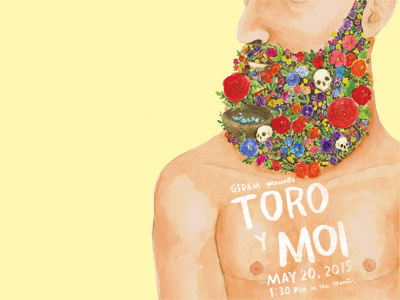Toro Y Moi Poster beard flowers illustration lettering music poster skulls watercolor