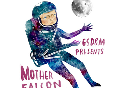 Mother Falcon Poster astronaut lettering moon music poster space stars watercolor