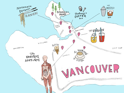 Vancouver Map anatomical drawing food graphic illustration travel