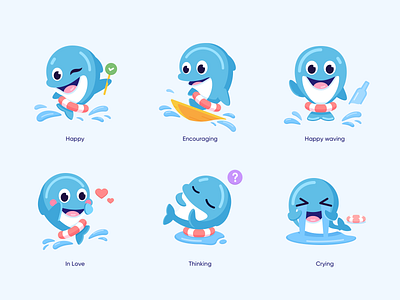 Mascot design animal branding cute dolphin expressions happy in love mascot