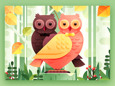 Owl Love Lipstick Package Illustration Design animal birches bird color flowers forest illustration love owl pet trees woods