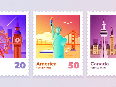 Famous landmark stamp illustration design big ben illustration landmarks london eye parliament hill ship stamps the cn tower the golden gate bridge the statue of liberty tourism travel