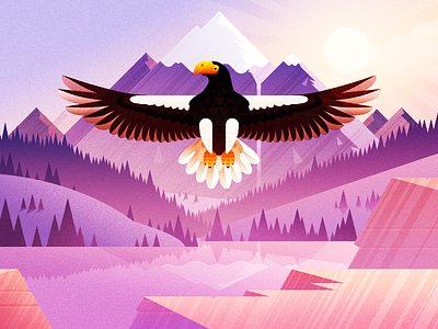 The Eagle Illustration Design animal bird eagle forest illustration lake water mountain scenery snow sun sunshine trees