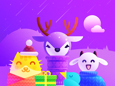 The family of pets welcomes the Spring Festival animal bird cat deer gift goat illustration mountain pet scenery