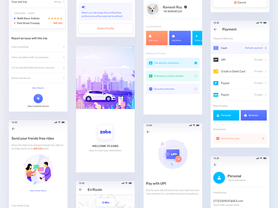 Zabo App V2.0 android animal app branding building car color design icon illustration ios logo map payment rides trees typography ui ux web