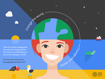 Google Science Fair beach birds boat earth girl google illustration