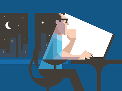 Working late illustration laptop late night office vector working