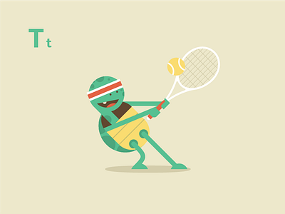 Tennis playin' Tortoise alphabet animals cute flat tennis tortoise vector