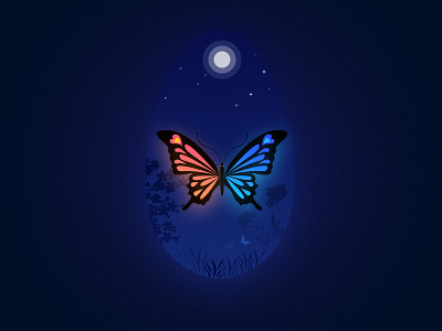 A chrysalis became a butterfly beautiful butterfly cartoon chrysalis color colorful flat flower illustration night vector