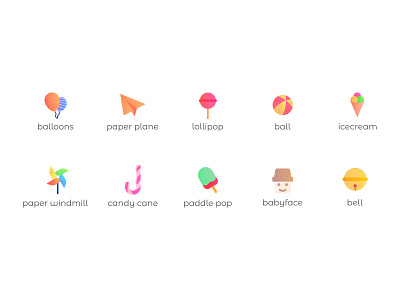 Icons babyface bal balloon bel branding candy childrens day color colorful design icecream icon icons illustration lollipop plane set settings vector windmill