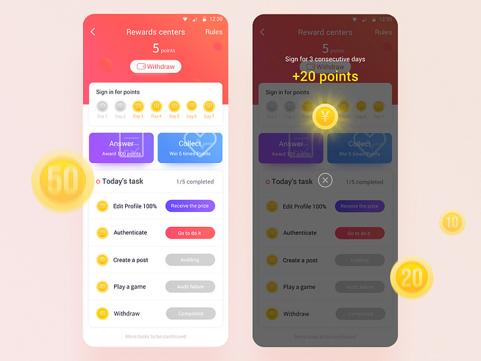 Rewards center by Grey for innn on Dribbble