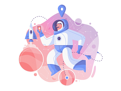 Space Uber astronaut character clean draw drawing flat graphic design illustraion mobile planets ridesharing rocket space taxi travel uber universe vector