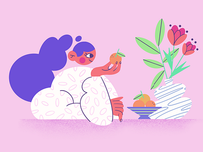 oranges and flowers character design flat design flowers girl illustration illustration orages procreate ui illustration