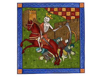 Сhronicle of Сoronavirus. Horseman of the Apocalypse art biohazard coronavirus drawing epidemic fresco graphic horseman illustraion pandemic portrait red horse