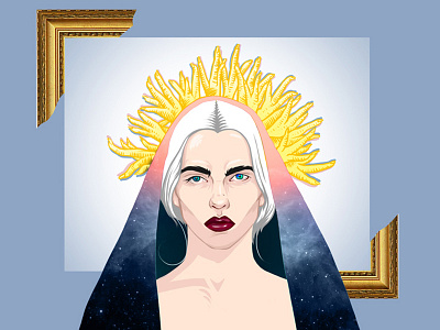 Madonna beauty blue face gold illustration madonna portrait woman