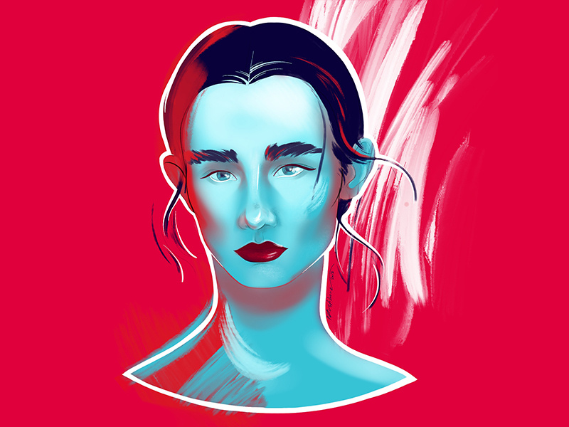Marta blue red beauty face woman illustration portrait
