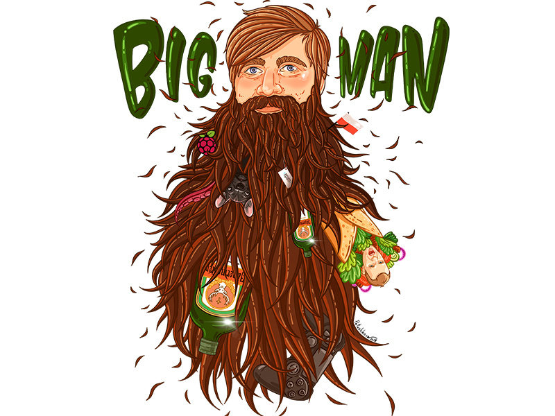 Bigman portrait hipster face dog kebab jagermeister mustache beard hunter lumber man illustration portrait