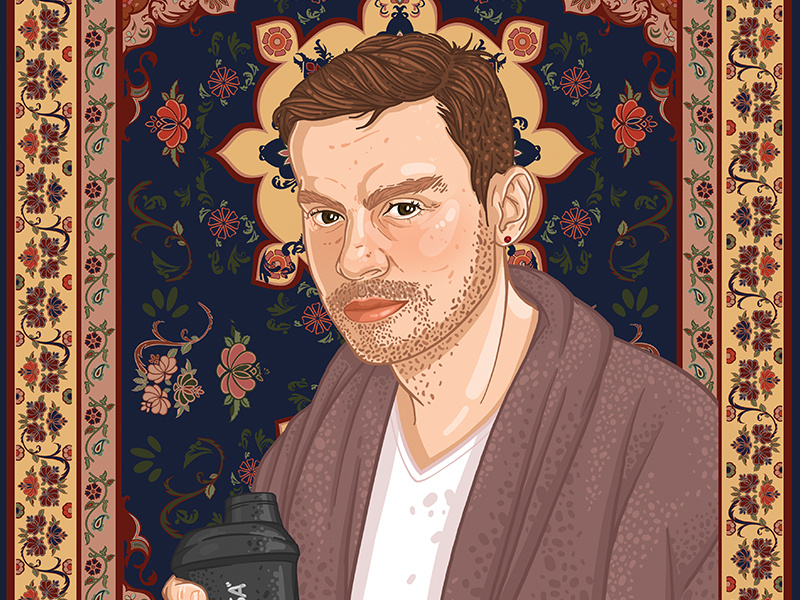Vasili in front of a carpet illustration drawing art graphic carpet portrait the dude lebovski hipster man face portrait carpet