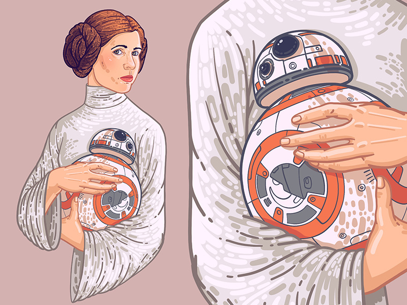 Princess Leia girl art pink princess r2-d2 r2d2 star wars princess leia vector woman graphic dribbble drawing beauty illustration face portrait