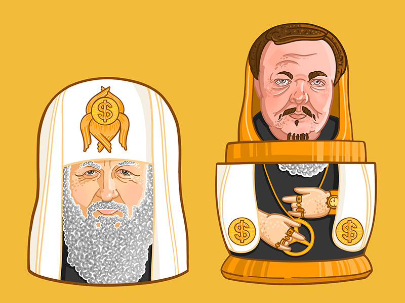 Russian Faith art матрешка гундяев путин православие россия matreshka putin dollars dollar religion faith ortodox rich gold russia drawing illustration face portrait
