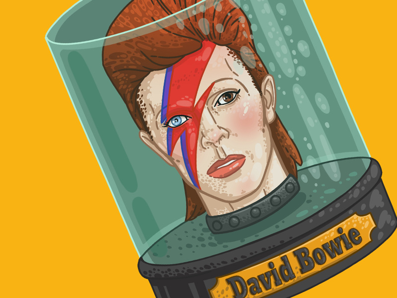 David Bowie Head in a Jar star graphic beauty future rock-n-roll rock jar flash head futurama head in a jar david bowie man drawing art illustration face portrait