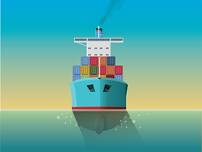 Container ship boat cargo container delivery flat illustration logistics sea ship transport transportation water