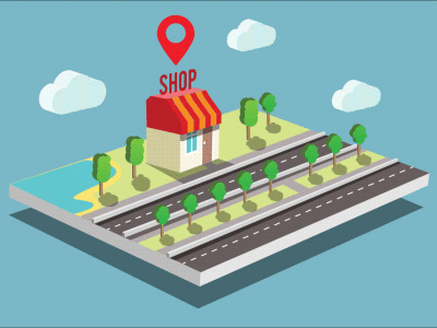 Shop animation building city delivery food isometric market retail sale shipping shop store
