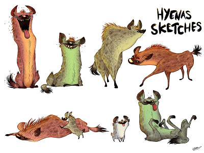 Hyenas sketches animals character concept design drawing hyenas illustration sketches
