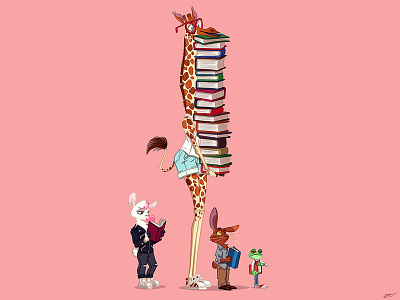 Giraffe Nerd books drawing giraffe hare illustration lamb nerd toad